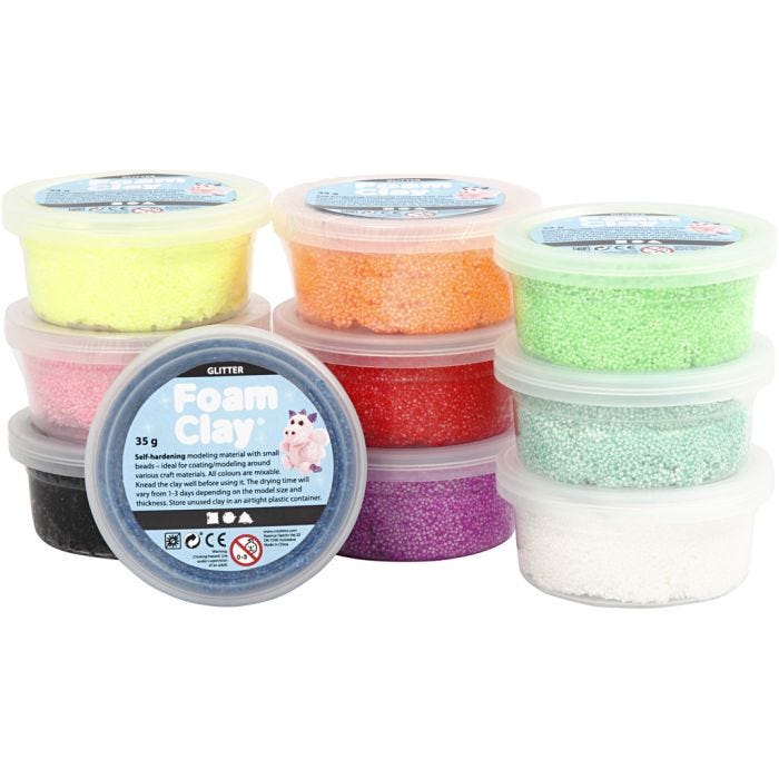 Foam Clay®, glitter, assorted colours, 10x35 g/ 1 pack