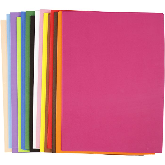 EVA foam, A3, sheet 297x420 mm, thickness 2 mm, assorted colours, 30 ass sheets/ 1 pack