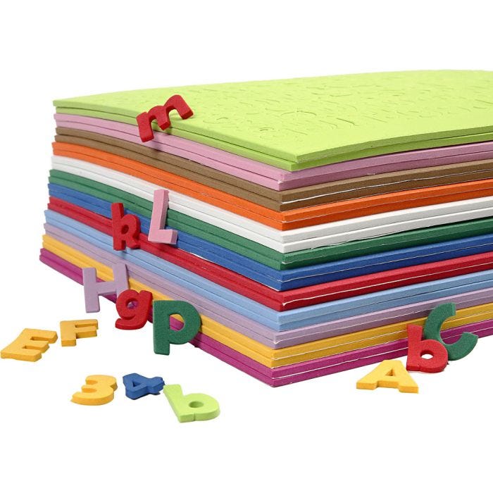 EVA Foam Letters &amp; Numbers, H: 20 mm, thickness 3 mm, assorted colours, 24ass sheets/ 1 pack