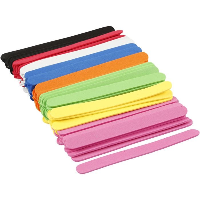 EVA Foam Ice Lolly Sticks, L: 11,5 cm, W: 1 cm, thickness 2 mm, assorted colours, 120 pc/ 1 pack