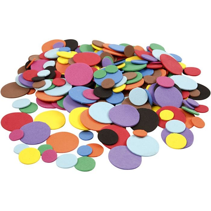 EVA Foam Circles, D 12+20+32 mm, assorted colours, 2120 asstd./ 1 pack