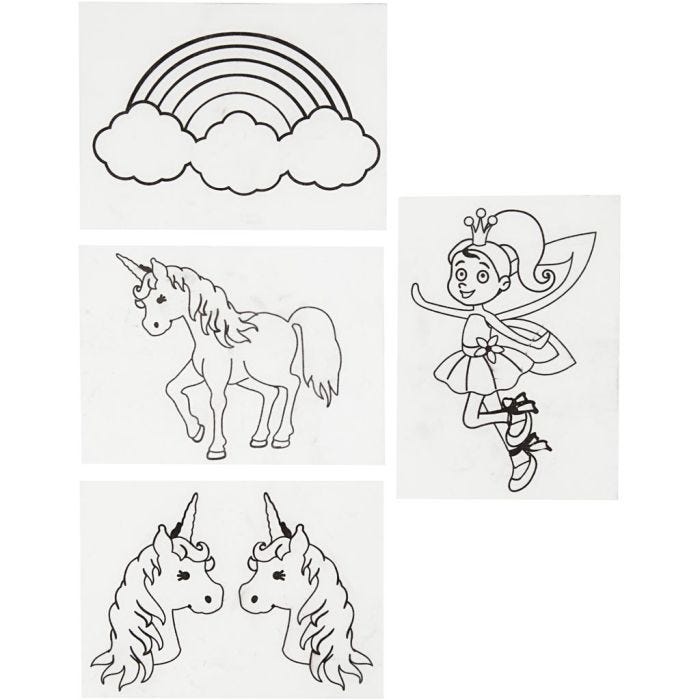Shrink plastic sheets with motifs, unicorn, sheet 10,5x14,5 cm, thickness 0,3 mm, matt transparent, 4 sheet/ 1 pack
