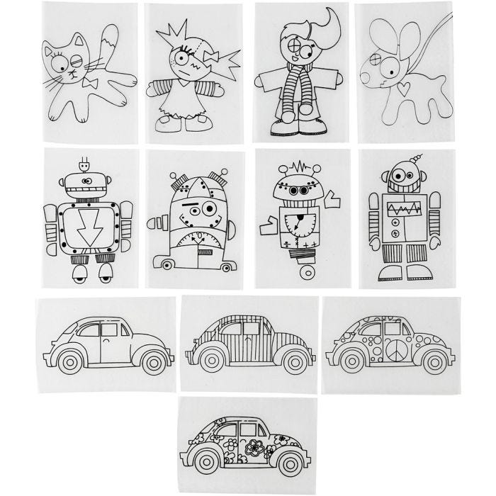 Shrink plastic sheets with motifs, sheet 10,5x14,5 cm, thickness 0,3 mm, matt transparent, 36 sheet/ 1 pack