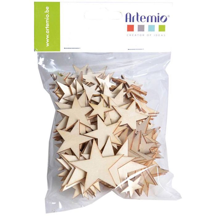 Wooden stars to decorate, size 2-4 cm, 129 pc/ 1 pack