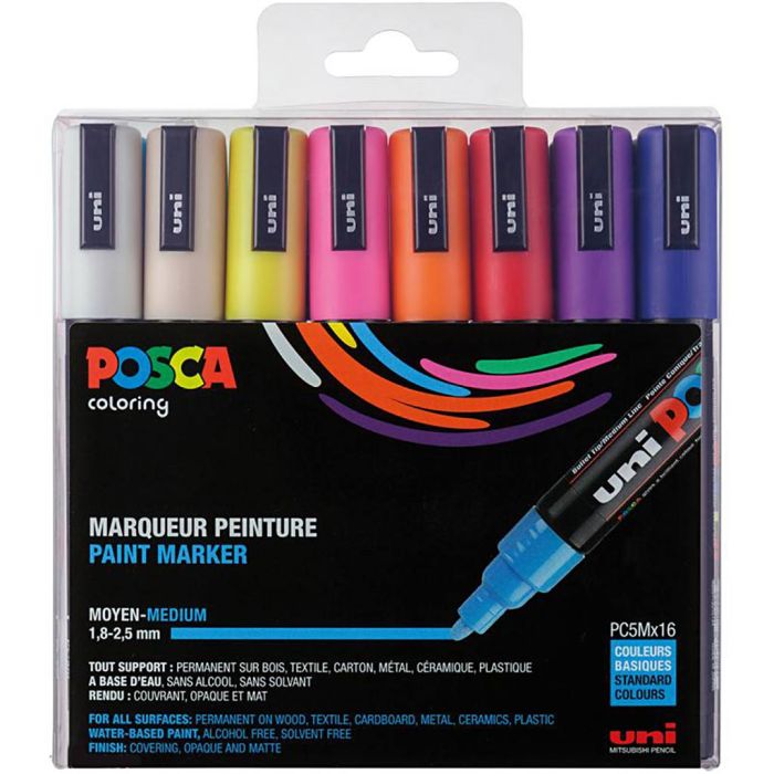 Set of Posca markers, PC-5M, no. PC-5M, standard colours, 16 pc/ 1 pack