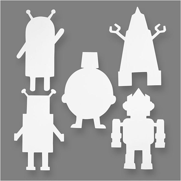 Robots, H: 22,5-24 cm, W: 15-16 cm, 230 g, white, 16 pc/ 1 pack