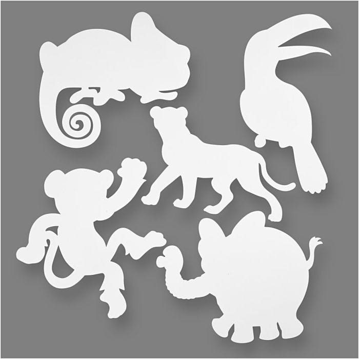 Jungle Animals, H: 14-25 cm, W: 12-23 cm, 230 g, white, 16 pc/ 1 pack