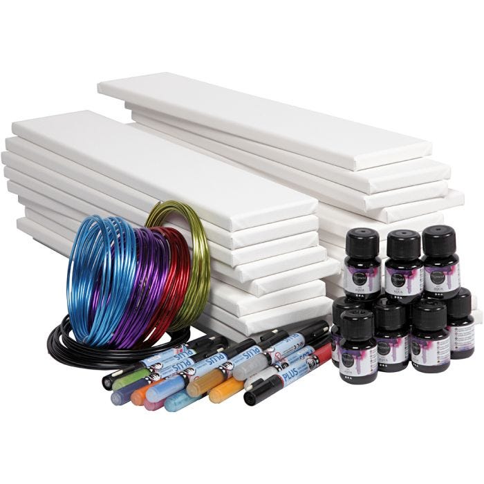 Long Watercolour Canvas Art, white, 20 pc, 1 set