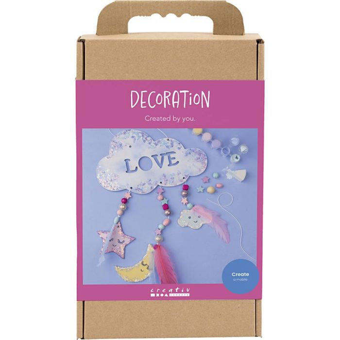 Craft Kit Decoration, Cloud, moon, star, glitter colours, pastel colours, 1 pack