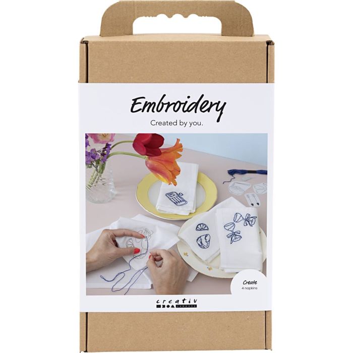 Craft Kit Embroidery, Table Napkins, off white, 1 pack