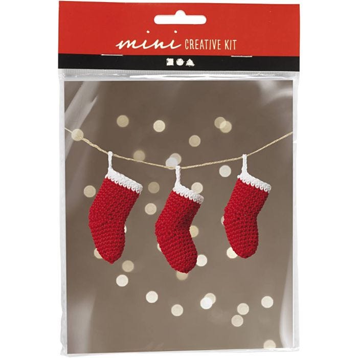 Mini Craft Kit Crochet , Christmas Socks, red/white, 1 pack