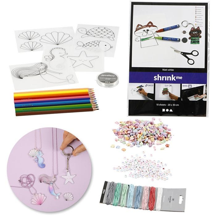 Creative kit – Jewellery-making with beads and shrink plastic sheets, 1 set