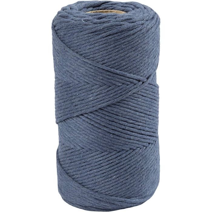 Macramé Cord, L: 198 M, dia. 2 mm, blue, 330 g/ 1 roll