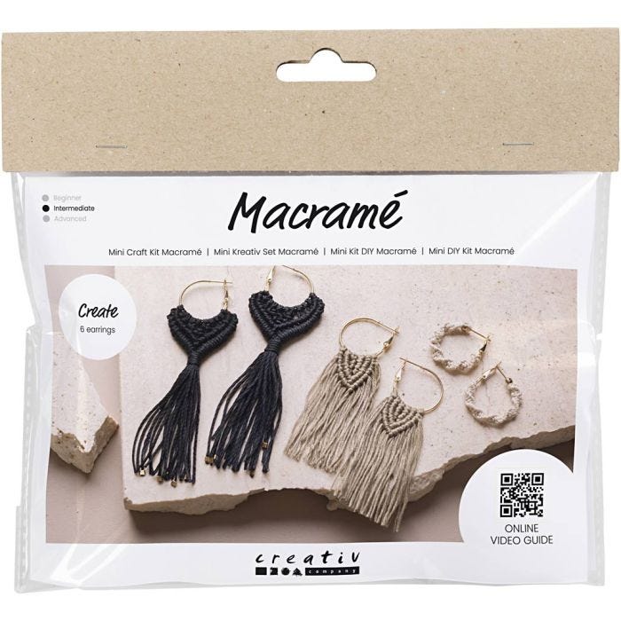 Mini Craft Kit Macramé, Earrings, black, olive-brown, sand, 1 pack