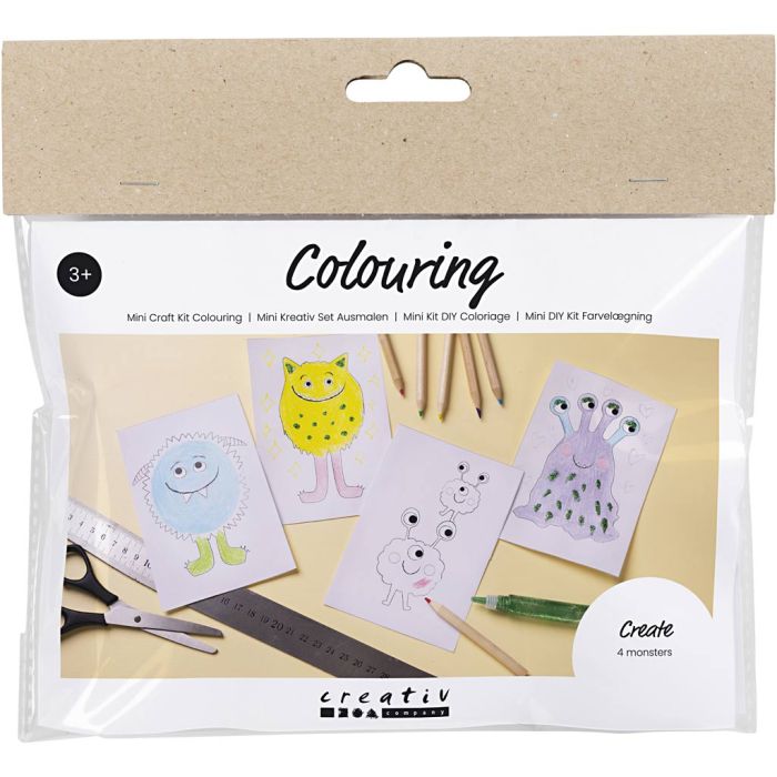 Mini Craft Kit Colouring, Monster, assorted colours, 1 pack