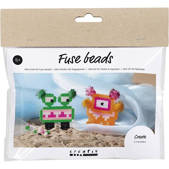 Mini Craft Kit Fuse beads, Monster, assorted colours, 1 pack