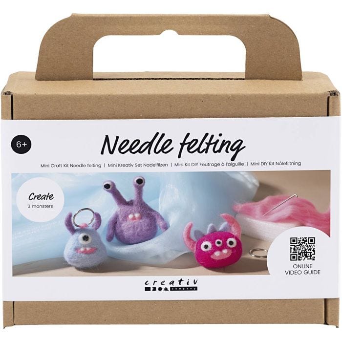Mini Craft Kit Needle Felting, Monster, assorted colours, 1 pack