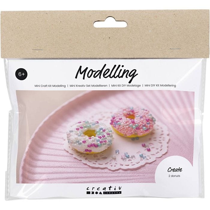 Mini Craft Kit Modelling, Donuts, pink, turquoise, white, yellow, 1 pack