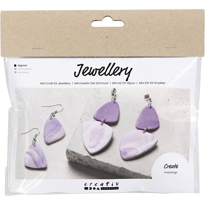 Mini Craft Kit Jewellery, Marbled Earrings, light lilac, 1 pack