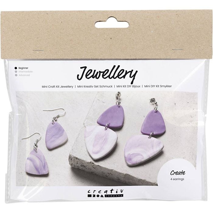 Mini Craft Kit Jewellery, Marbled Earrings, light lilac, 1 pack