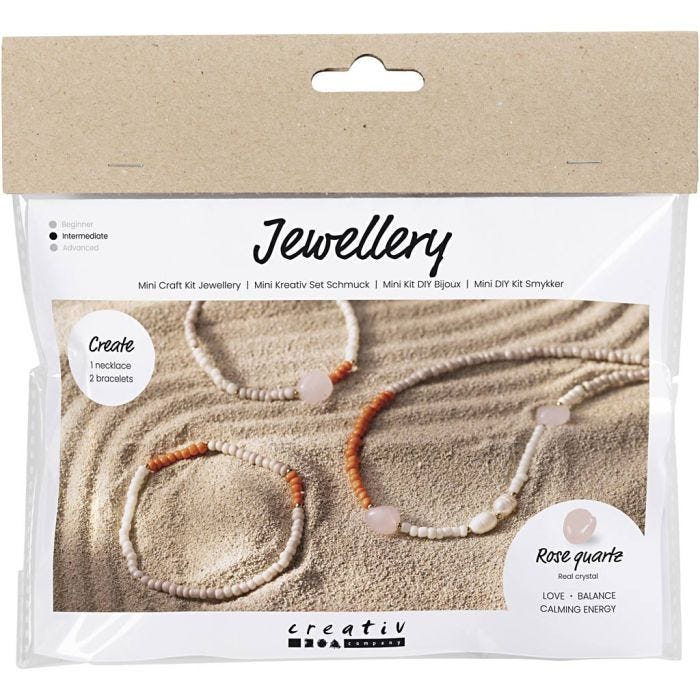 Mini Craft Kit Jewellery, Rose Quartz Necklace and Bracelet, 1 pack