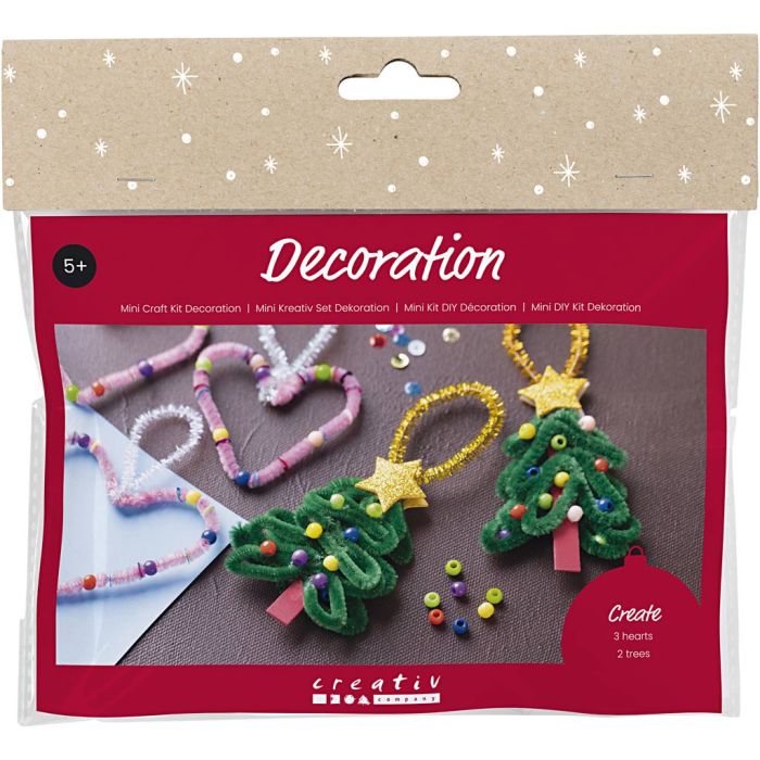 Mini Craft Kit Decoration, Hearts and Christmas trees, 1 pack