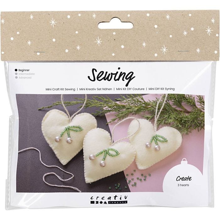Mini Craft Kit Sewing, Hearts, off white, 1 pack