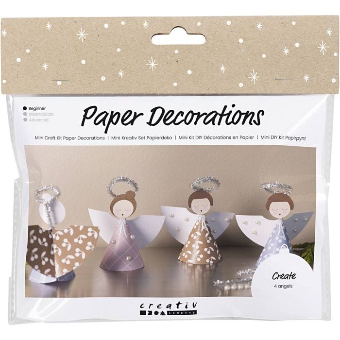 Mini Craft Kit Paper Decorations, Angels, assorted colours, 1 pack