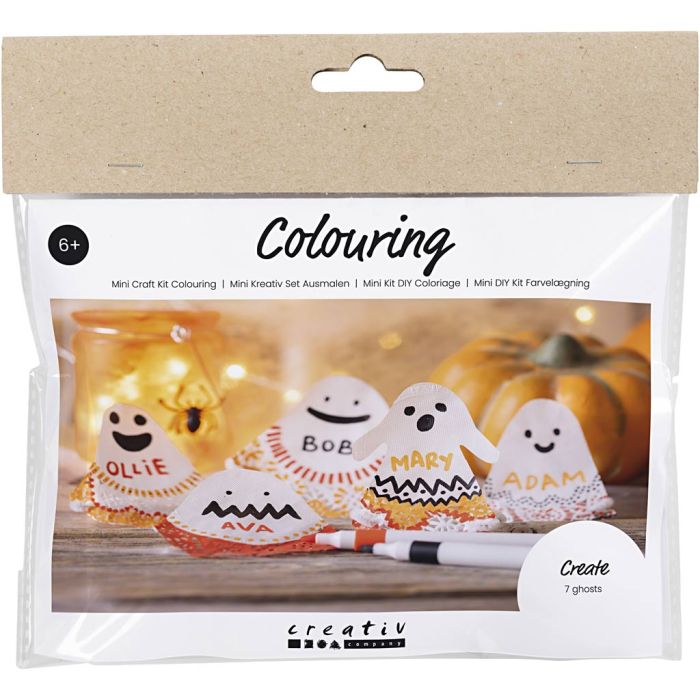 Mini Craft Kit Colouring, Ghosts, black, light orange, mid-orange, white, 1 pack
