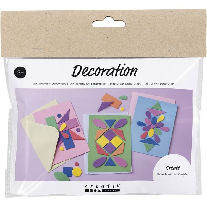 Mini Craft Kit Decoration, Decorated cards, blue, green, pink, 1 pack