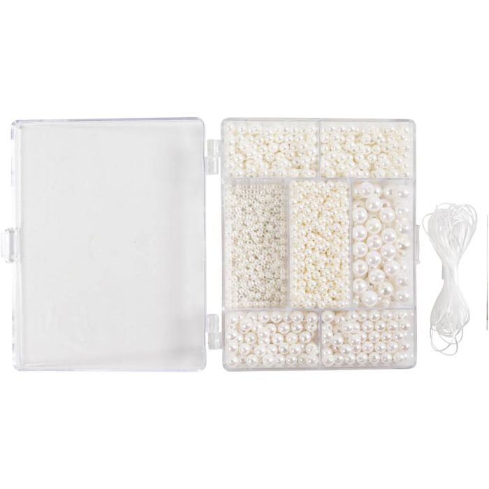 Craft Mix Jewellery, Necklace and bracelet, ca. 1200 pc, white - mother-of-pearl, 1 pack