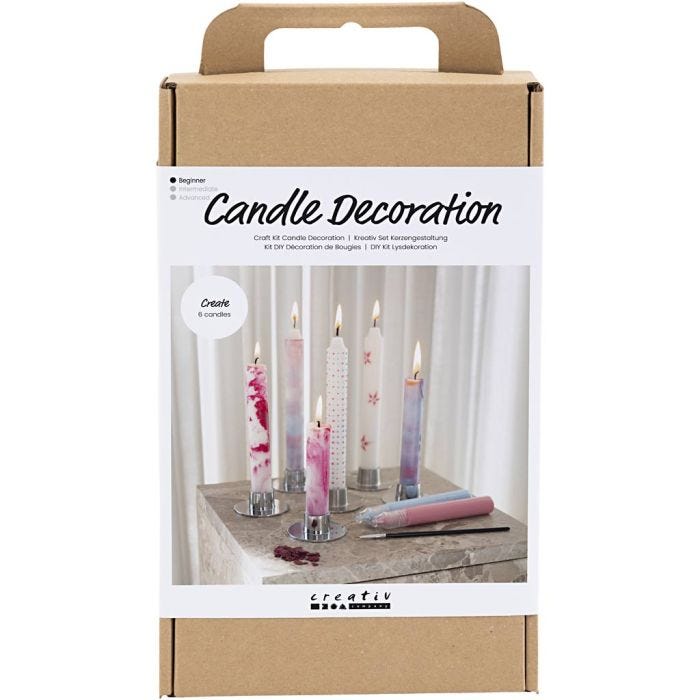 Craft Kit Candle Decorating, Decorated taper candles, white, 1 pack