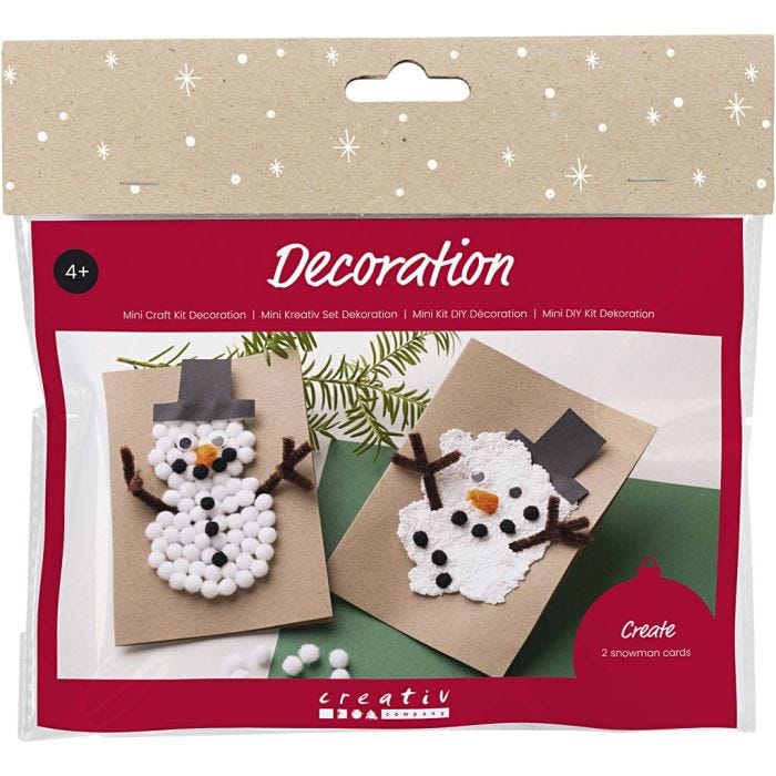 Mini Craft Kit Decoration, Christmas cards with snowmen, black, brown, mid-orange, white, 1 pack