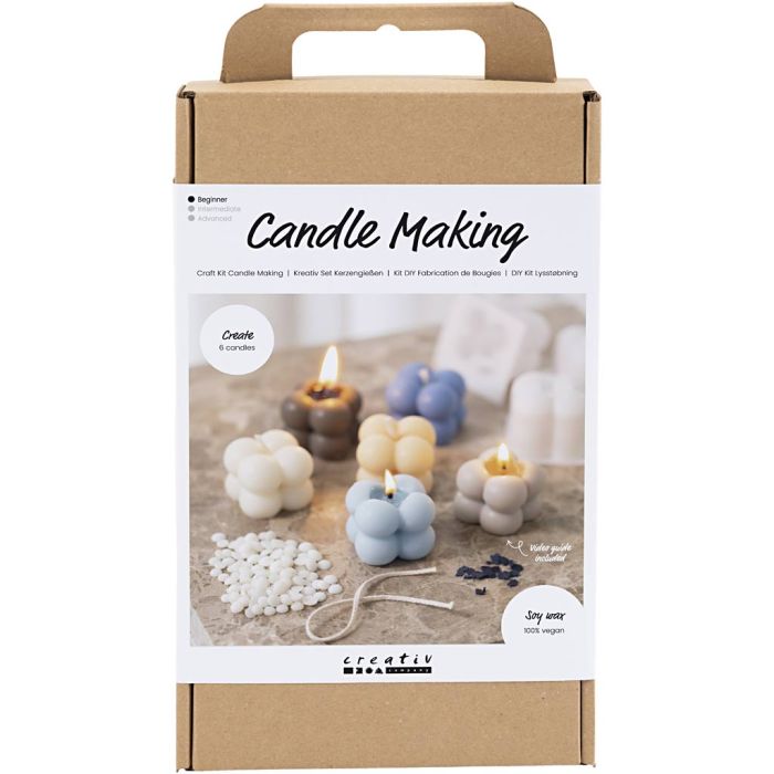 Craft Kit Candle Making, Bubble soy candle, warm beige, light blue, cream, 1 pack