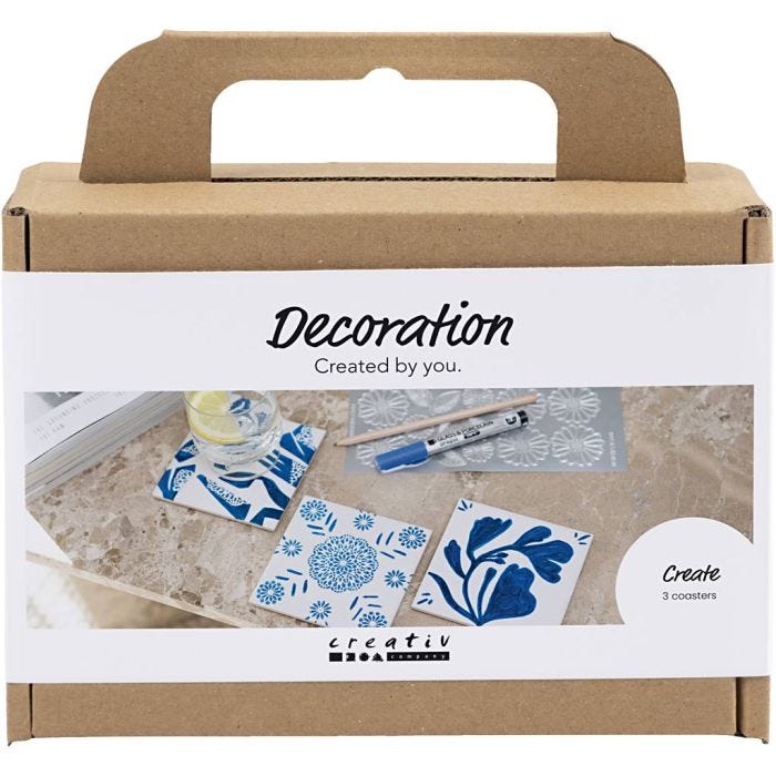 Mini Craft Kit Decoration, Porcelain coasters, blue, 1 pack