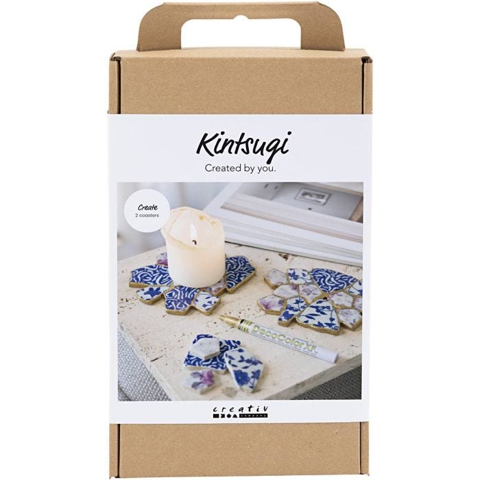 Craft Kit Kintsugi, Coaster, blue, gold, light red, white, 1 pack