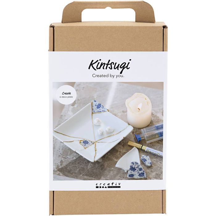 Craft Kit Kintsugi, Dish, blue, gold, white, 1 pack