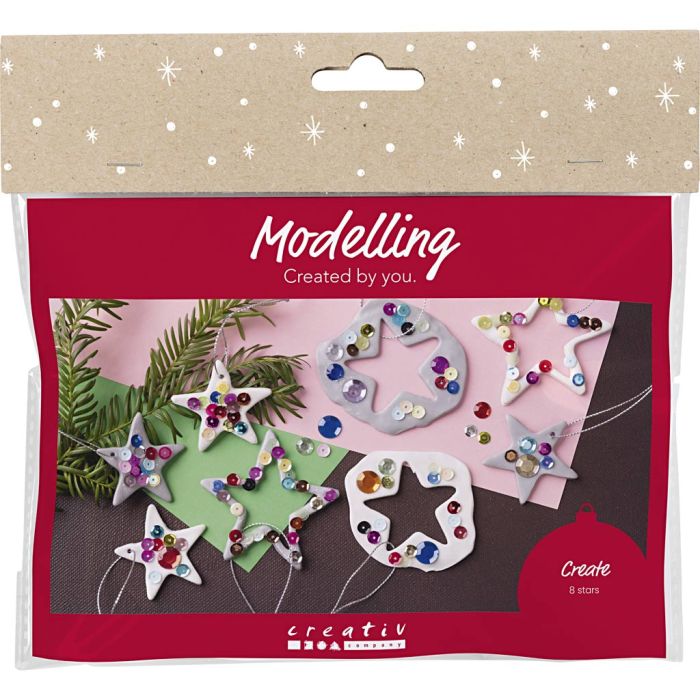 Mini Craft Kit Modelling, Stars, silver, white, 1 pack