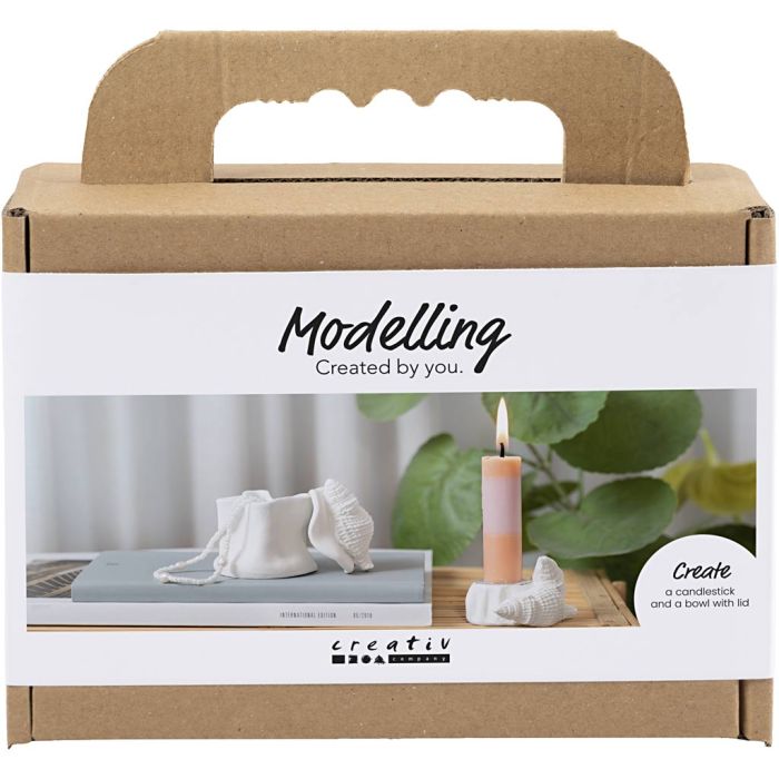 Mini Craft Kit Modelling, Candle holder with shells, off white, 1 pack