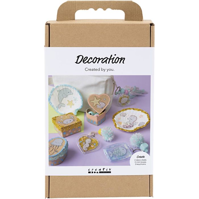 Craft Kit Decoration, Boxes, shells, key rings, pastel colours, 1 pack