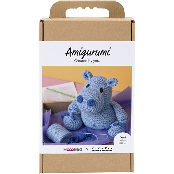 Craft Kit Amigurumi , Hippo, blue, light blue, 1 pack