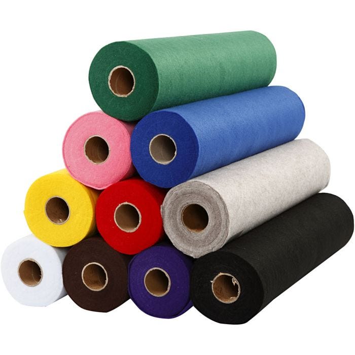 Craft felt, W: 45 cm, thickness 1,5 mm, 180-200 g, 10x5 m/ 1 pack