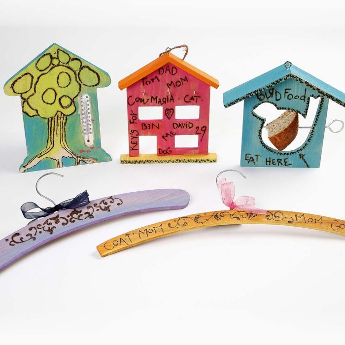 Wooden Items decorated with a Pyrography Tool and Plus Color