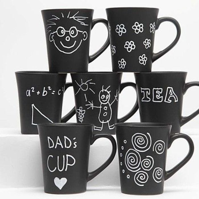 Black Mugs with a white Glass and Porcelain Marker