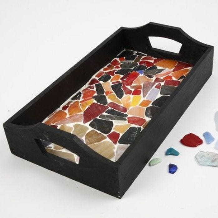 A Wooden Tray with Mosaics