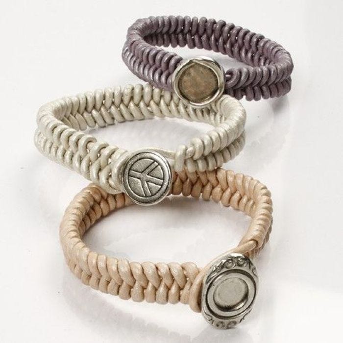 Braided Leather Bracelets with a Link Button Fastener