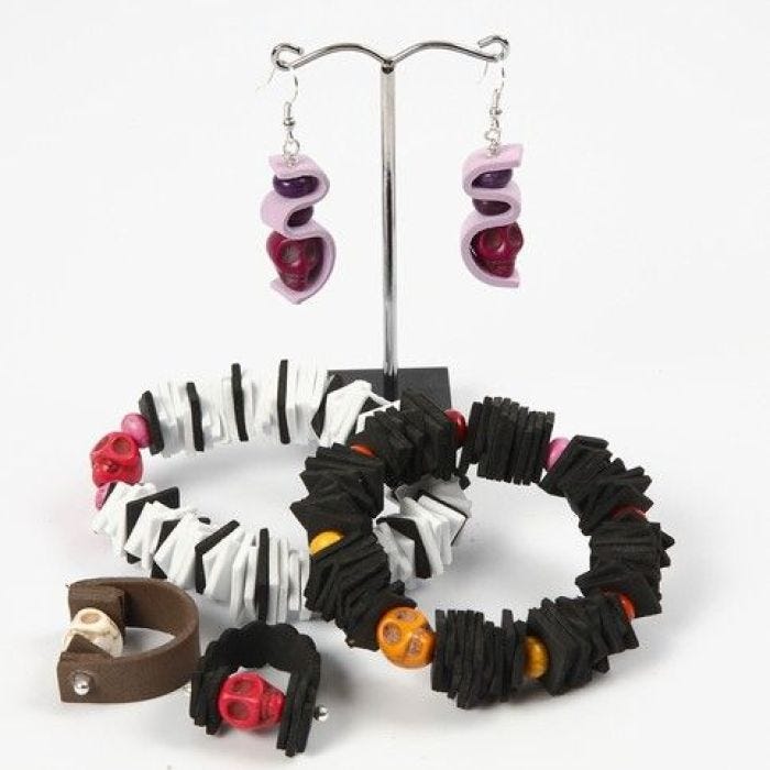 A Bracelet, a Ring and Earrings made from Foam Rubber