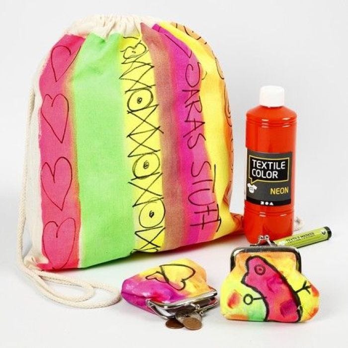 A Shoe Bag and a Purse painted in Neon Colours