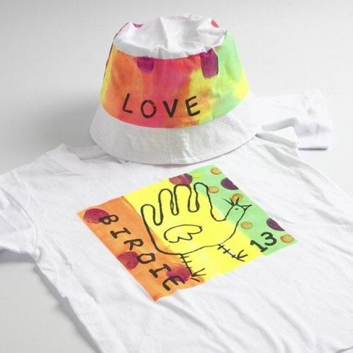 Neon Textile Colour Fabric Paint on a T-Shirt and a Bucket Hat