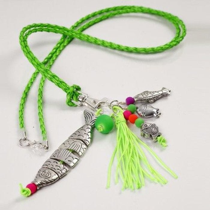 A Neon-Coloured Plaited Necklace with a Fish Pendant